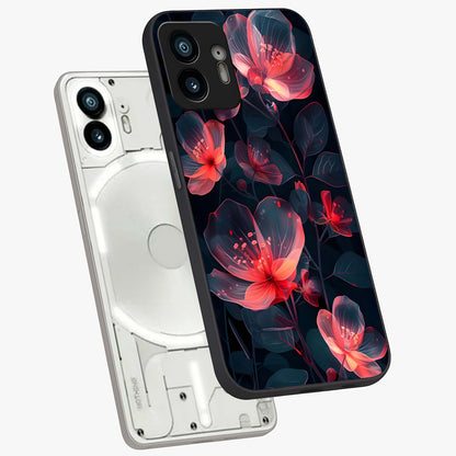 Dark Shade of Flower Glass Case displayed in angled mockup highlighting moody floral illustration with aesthetic dark tones.