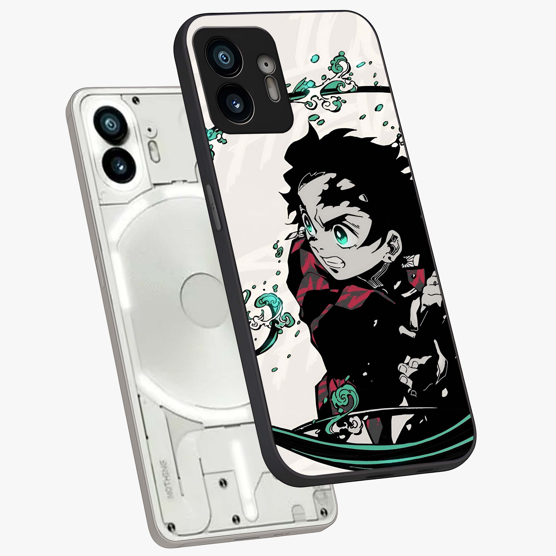 Demon Slayer Glass Case displayed in angled mockup highlighting dramatic anime character design with action aesthetic.