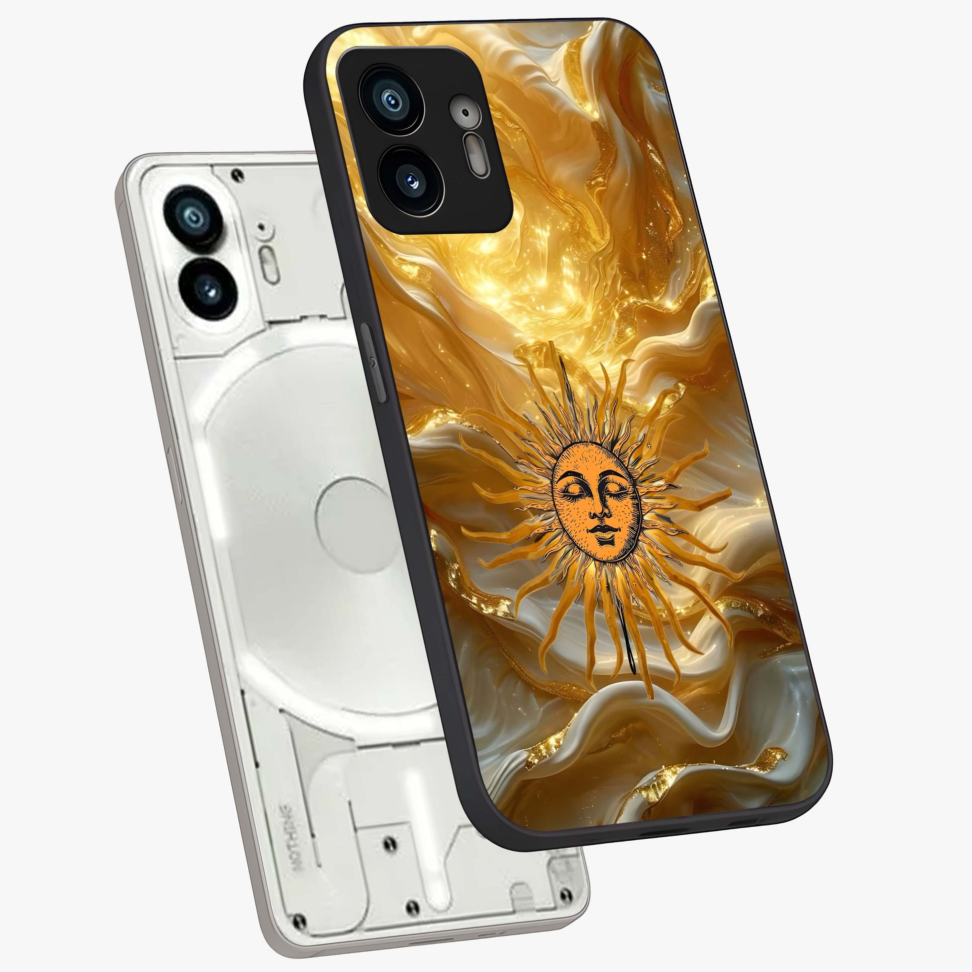 Eternal Golden Glow Glass Case displayed in angled mockup highlighting glowing golden aesthetic design with elegant style.