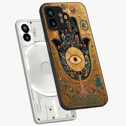 Ethereal Evil Eye Glass Case displayed in angled mockup highlighting protective evil eye symbol with spiritual aesthetic design.