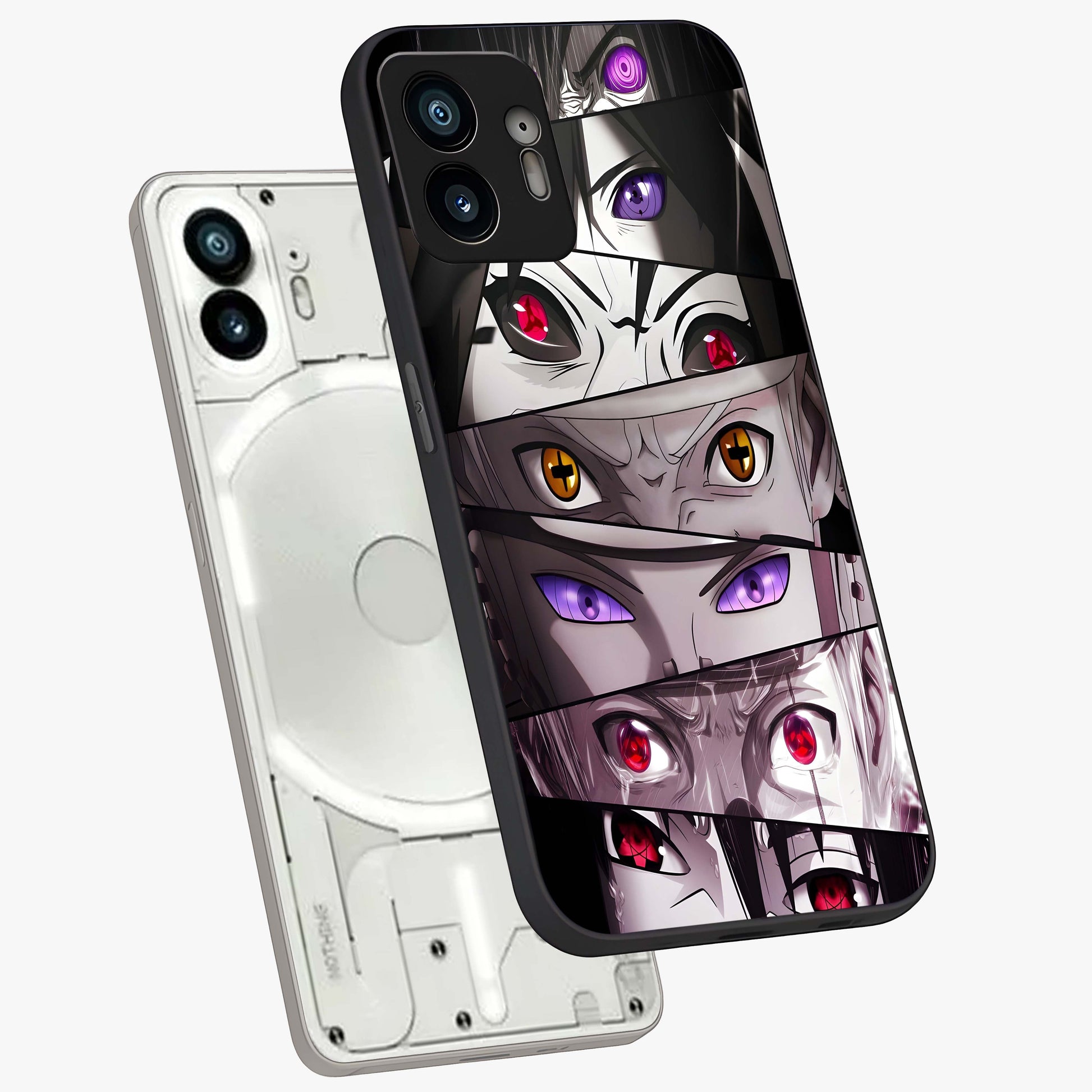 Eyes of Destiny Glass Case displayed in angled mockup highlighting bold eye illustration with mystical aesthetic style.