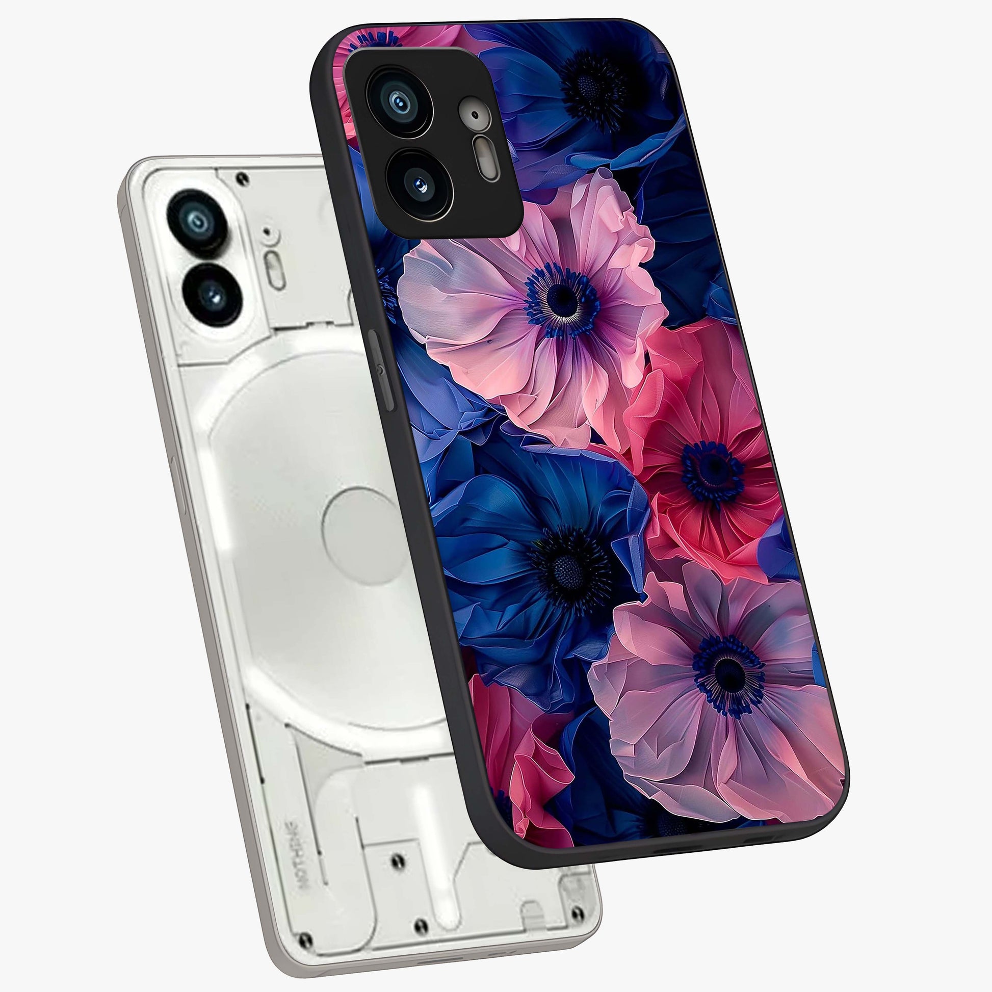 Flower Paper Art Pattern Glass Case displayed in angled mockup highlighting layered paper flower design with artistic aesthetic.