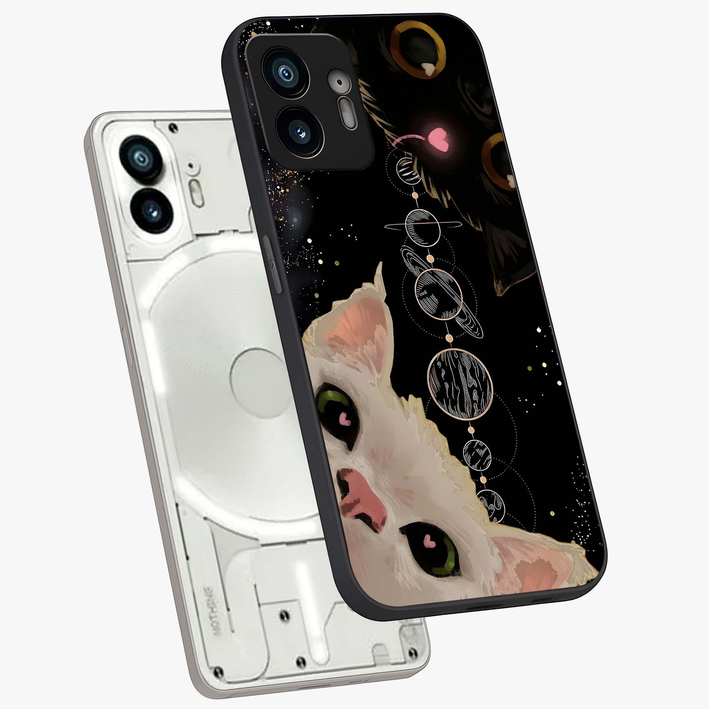 Galactic Cat Glass Case displayed in angled mockup highlighting celestial feline illustration with galaxy aesthetic style.