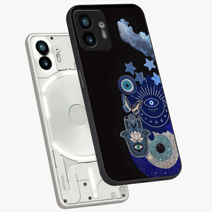 Galactic Charm Cluster Glass Case displayed in angled mockup highlighting luminous galaxy inspired design with dreamy aesthetic.