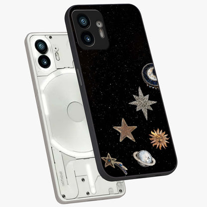 Galactic Charm Glow Glass Case displayed in angled mockup highlighting luminous galaxy inspired design with dreamy aesthetic.