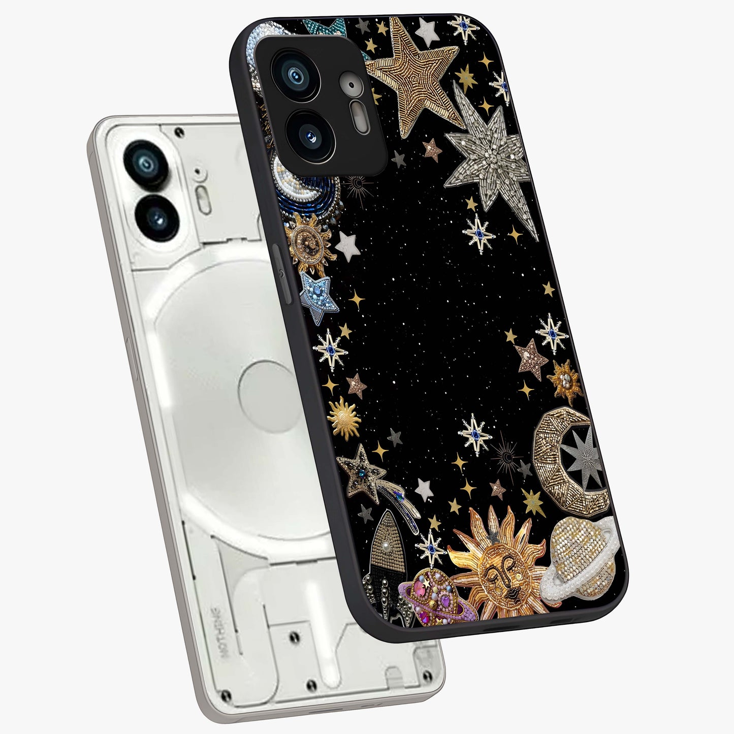 Galactic Jewel Stars Glass Case displayed in angled mockup highlighting shining celestial star design with cosmic aesthetic style.