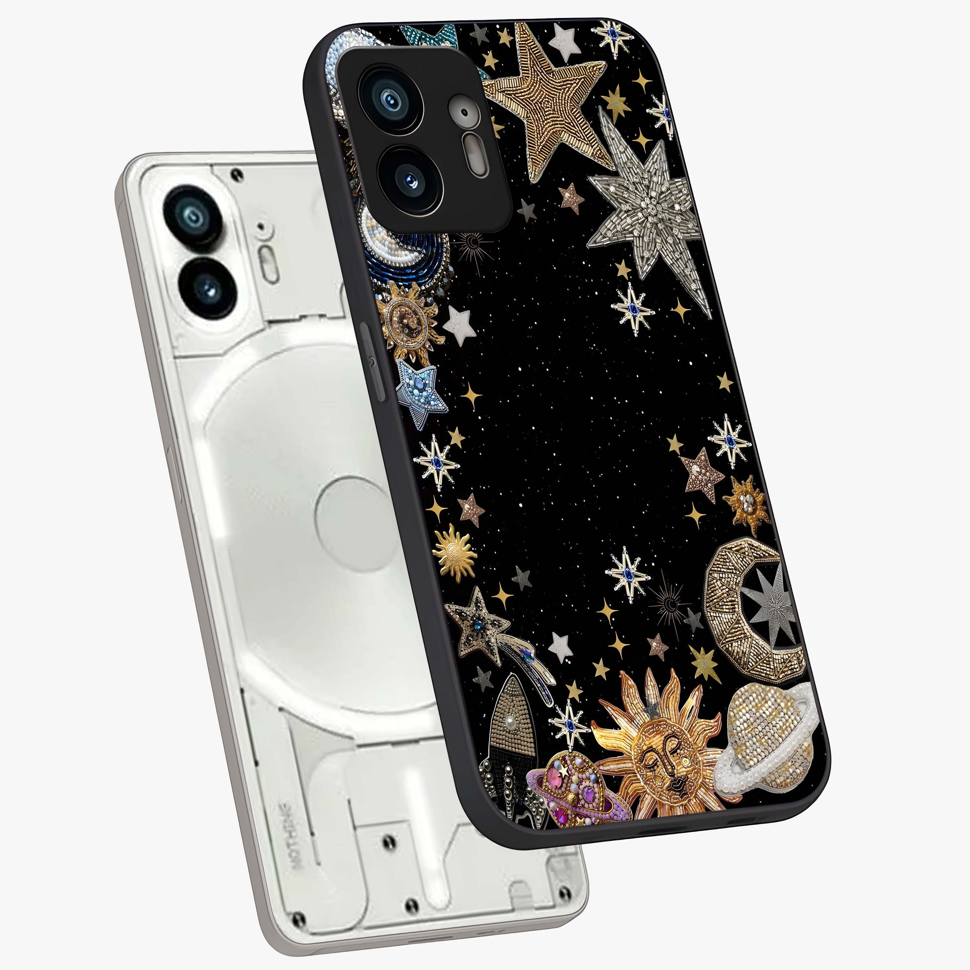 Galactic Jewel Stars Glass Case displayed in angled mockup highlighting shining celestial star design with cosmic aesthetic style.