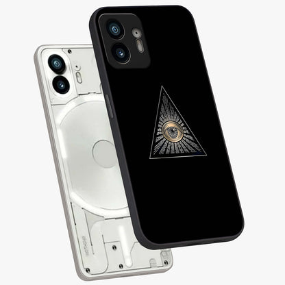 Illuminati Evil Glass Case displayed in angled mockup highlighting dark occult inspired design with bold aesthetic style.