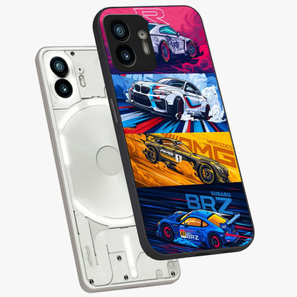 JDM Sports Car Glass Case displayed in angled mockup highlighting sleek Japanese racing car design with automotive aesthetic.
