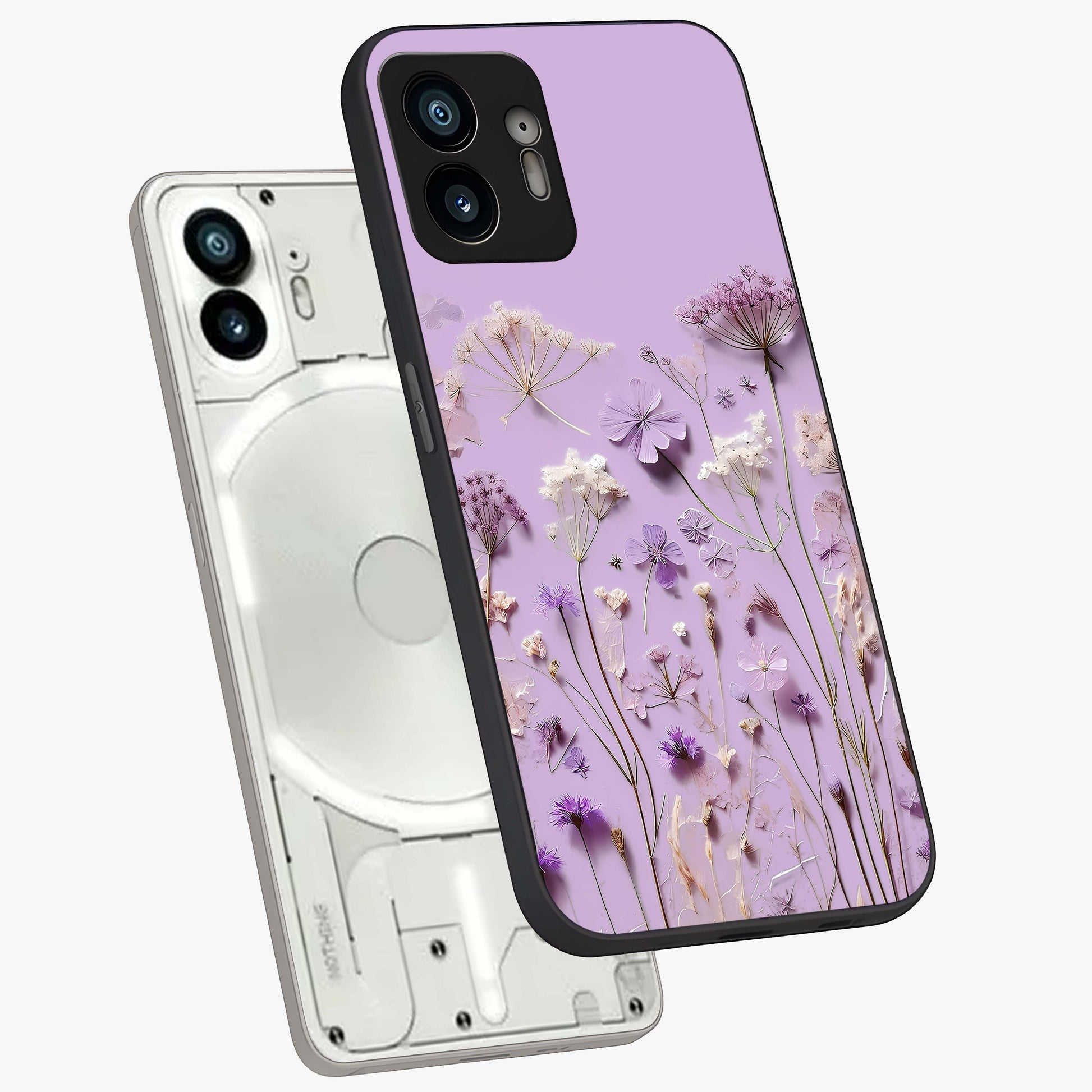 Lavender Blossom Dream Glass Case displayed in angled mockup highlighting dreamy lavender flower design with calming aesthetic style.
