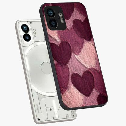 Layered Paper Hearts Glass Case displayed in angled mockup highlighting creative paper craft heart design with romantic aesthetic.