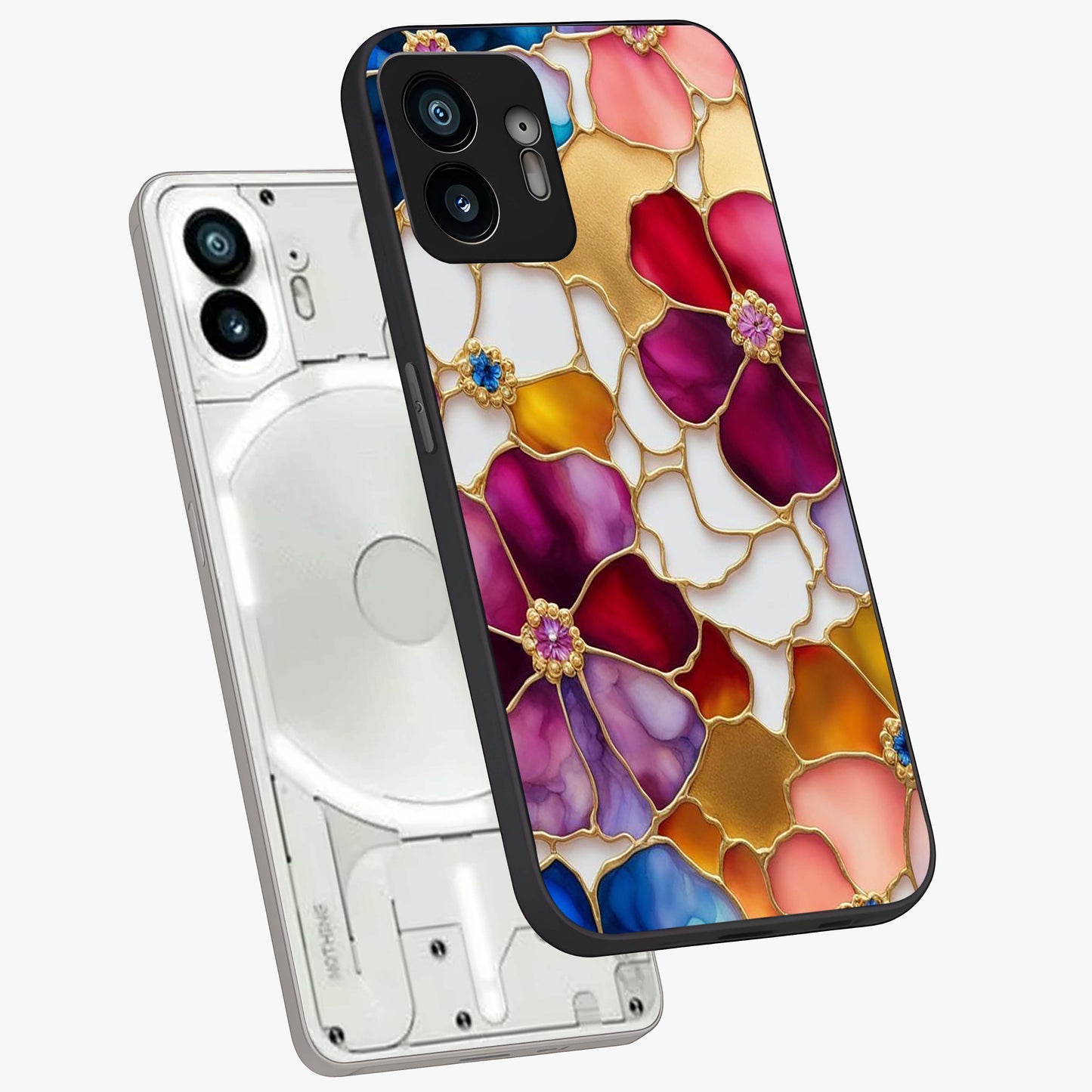 Marble Flower Pattern Glass Case displayed in angled mockup highlighting elegant marble floral design with modern aesthetic.