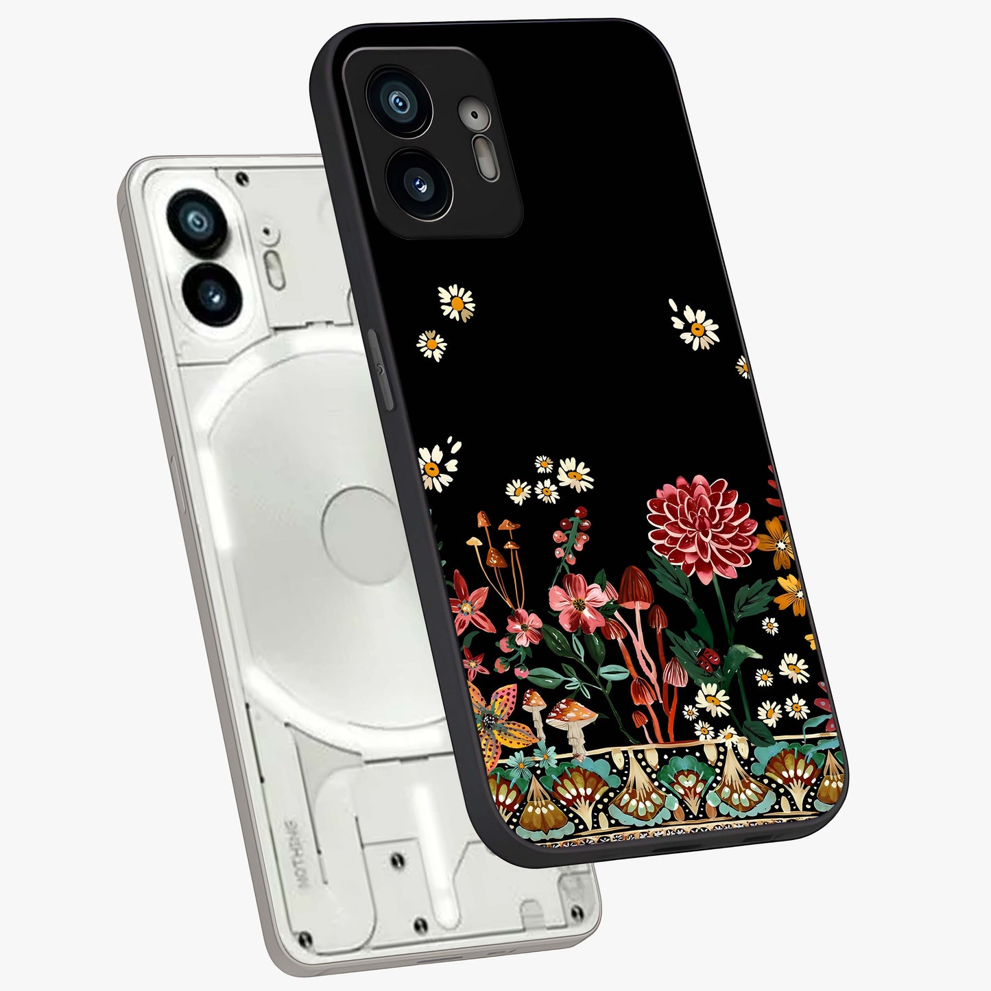 Midnight Bloom Pattern Glass Case displayed in angled mockup highlighting elegant flower design with midnight aesthetic style.