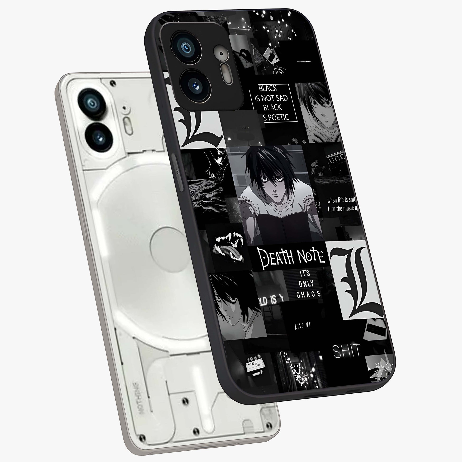 Midnight Chaos Mind Glass Case displayed in angled mockup highlighting chaotic artistic design with dramatic midnight aesthetic.