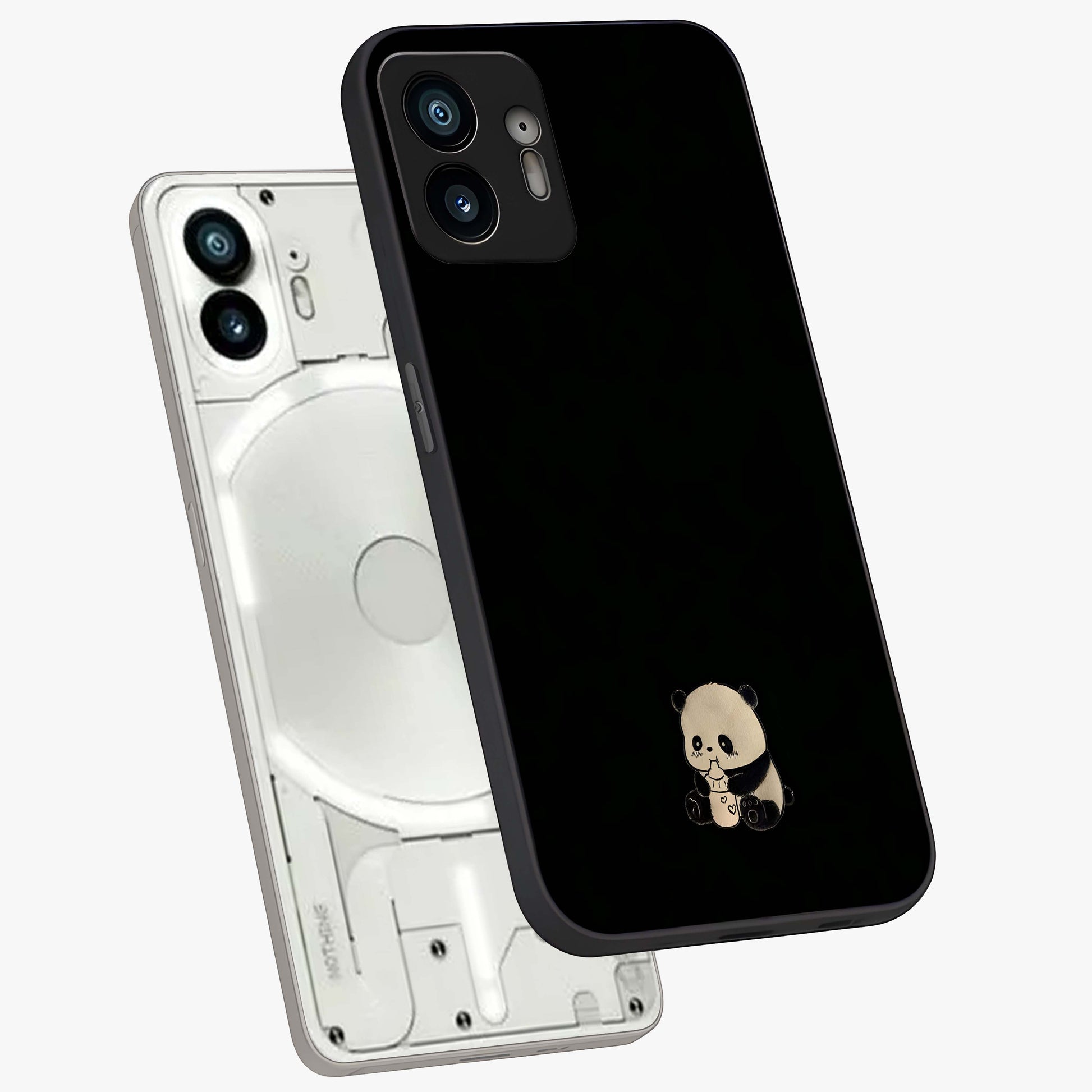 Midnight Panda Love Glass Case displayed in angled mockup highlighting adorable panda illustration with midnight aesthetic.