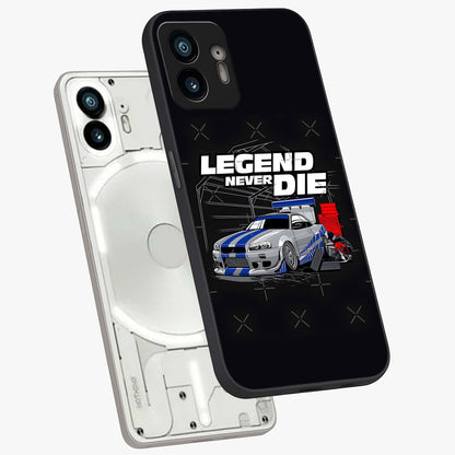 Midnight Racing Legacy Glass Case displayed in angled mockup highlighting dynamic automotive design with bold midnight aesthetic.