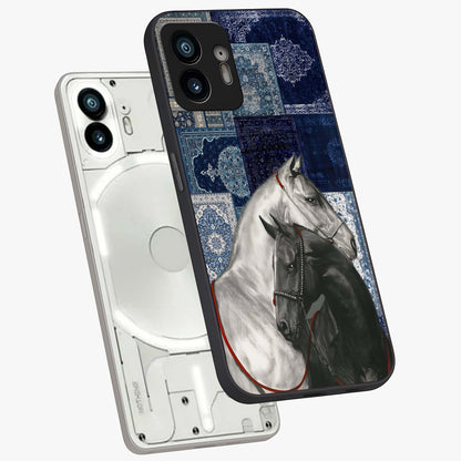 Midnight Stallion Blues Glass Case displayed in angled mockup highlighting powerful stallion illustration with deep midnight tones.