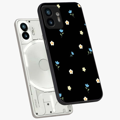 Minimal Petal Whispers Glass Case displayed in angled mockup highlighting delicate petal design with clean minimal aesthetic.