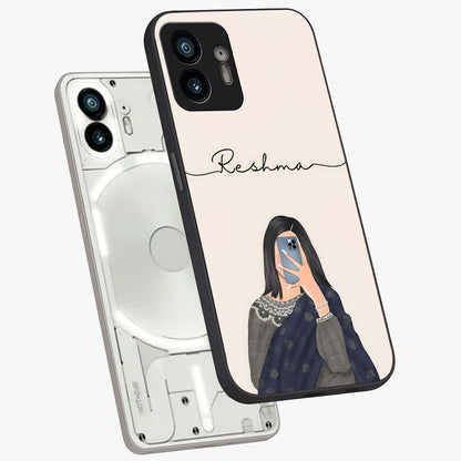 Mirror Mood Muse With Custom Name Glass Case displayed in angled mockup highlighting aesthetic mirror inspired design with custom name feature.