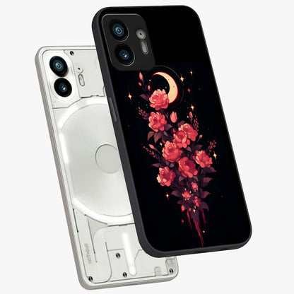 Moonlit Floral Elegance Glass Case displayed in angled mockup highlighting graceful flower design with soft moonlight aesthetic.