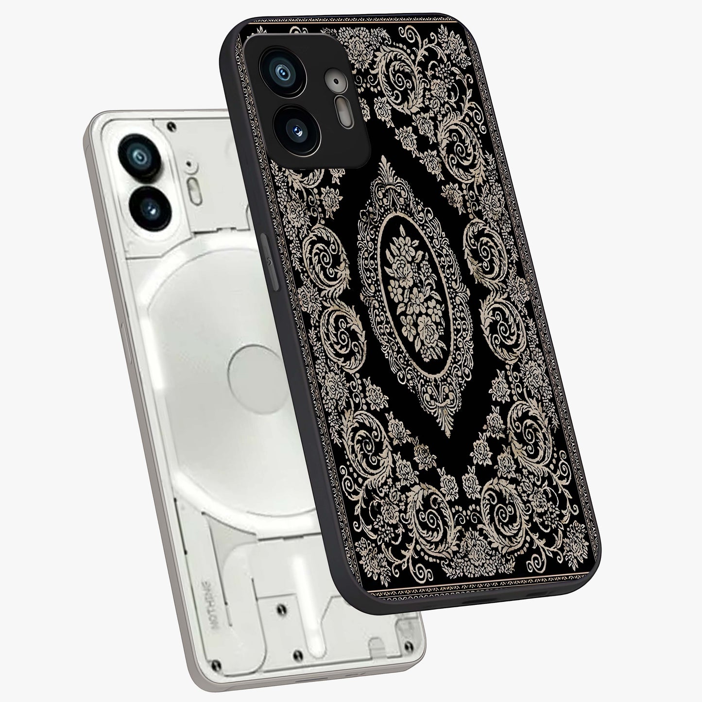 Noir Bloom Elegance Glass Case displayed in angled mockup highlighting refined flower design with stylish noir aesthetic.