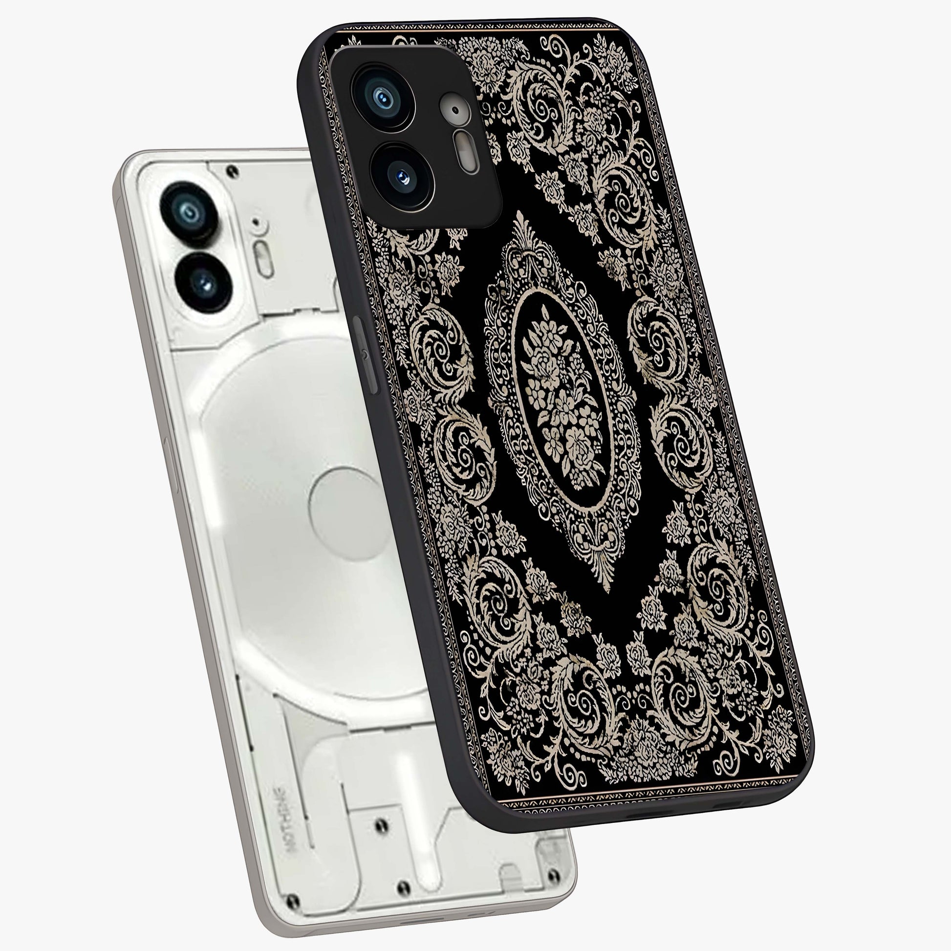 Noir Bloom Elegance Glass Case displayed in angled mockup highlighting refined flower design with stylish noir aesthetic.