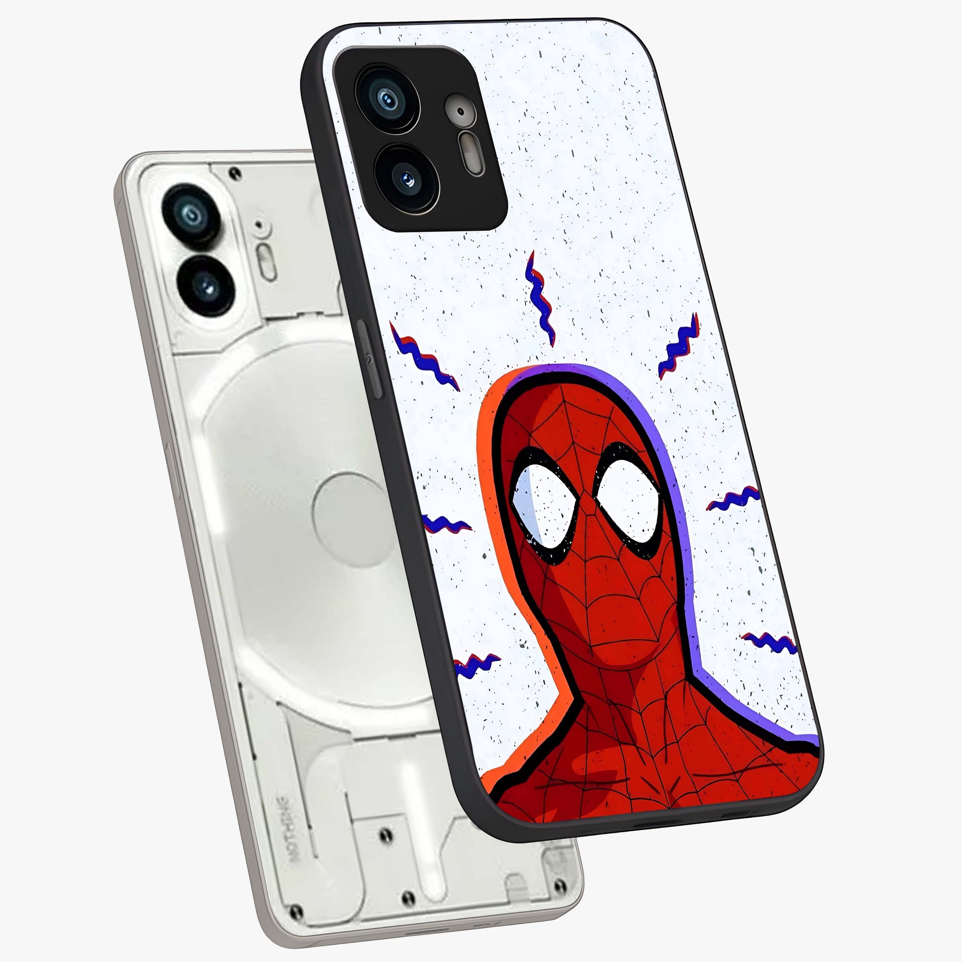 Omg Spiderman Glass Case displayed in angled mockup highlighting dynamic hero illustration with action comic aesthetic.