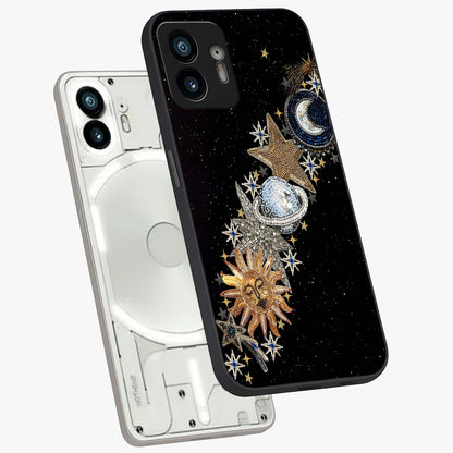 Pearls Universe Object Glass Case displayed in angled mockup highlighting celestial pearl design with dreamy aesthetic.