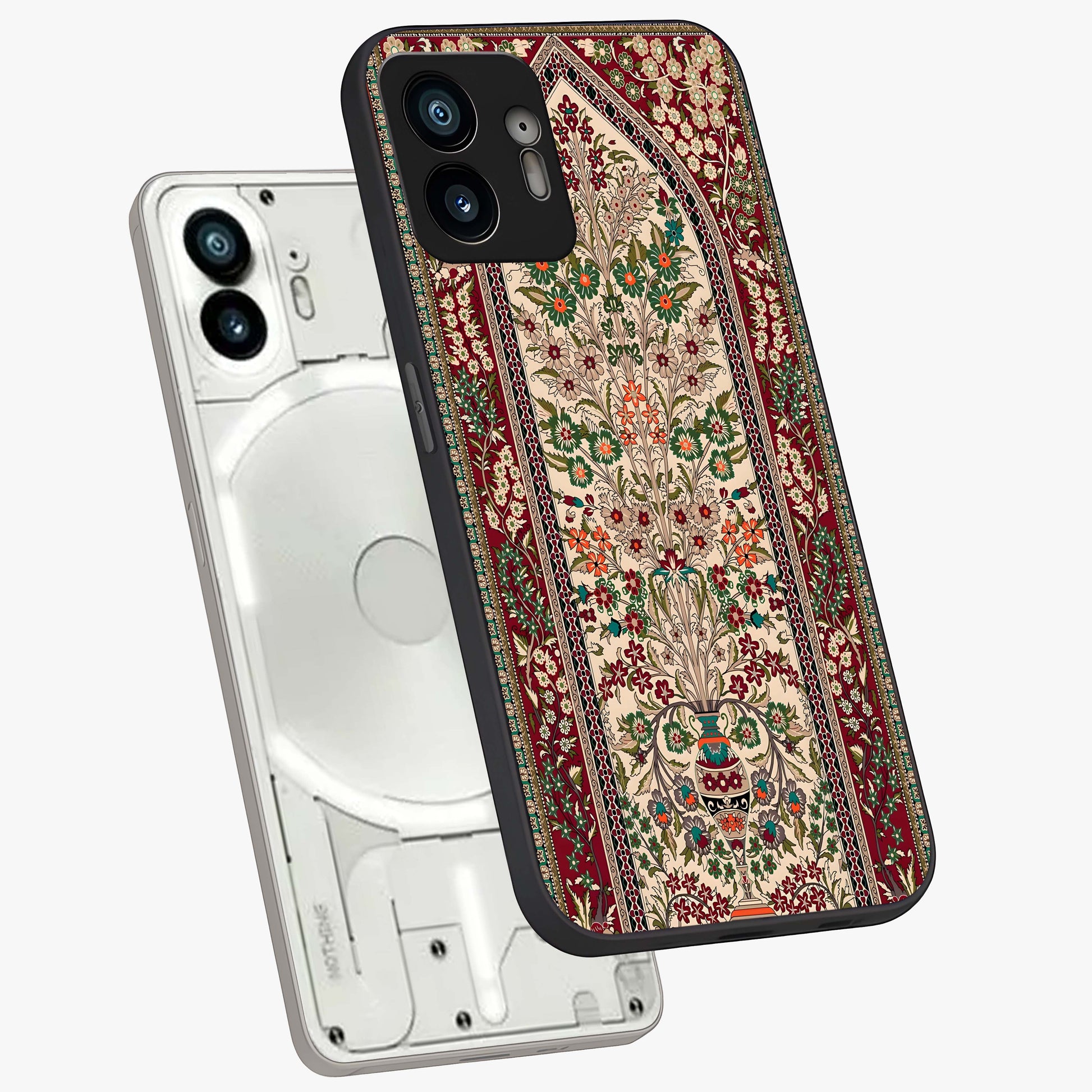 Persian Inspired Glass Case displayed in angled mockup highlighting intricate traditional design with elegant cultural aesthetic.