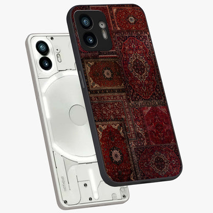 Persian Velvet Tale Glass Case displayed in angled mockup highlighting ornate textile inspired design with royal aesthetic.