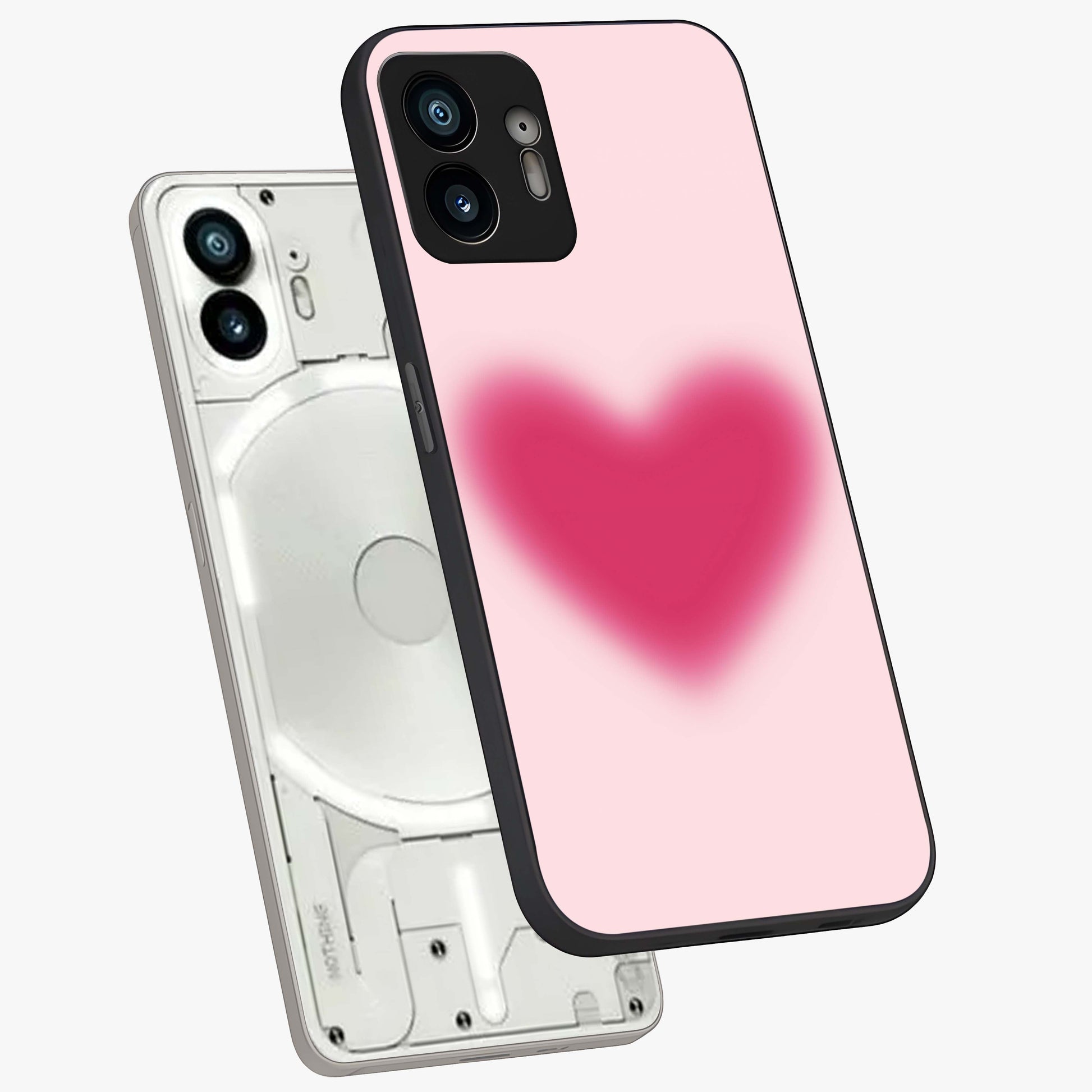 Pink Aura Heart Glass Case displayed in angled mockup highlighting vibrant pink heart design with dreamy aura aesthetic.