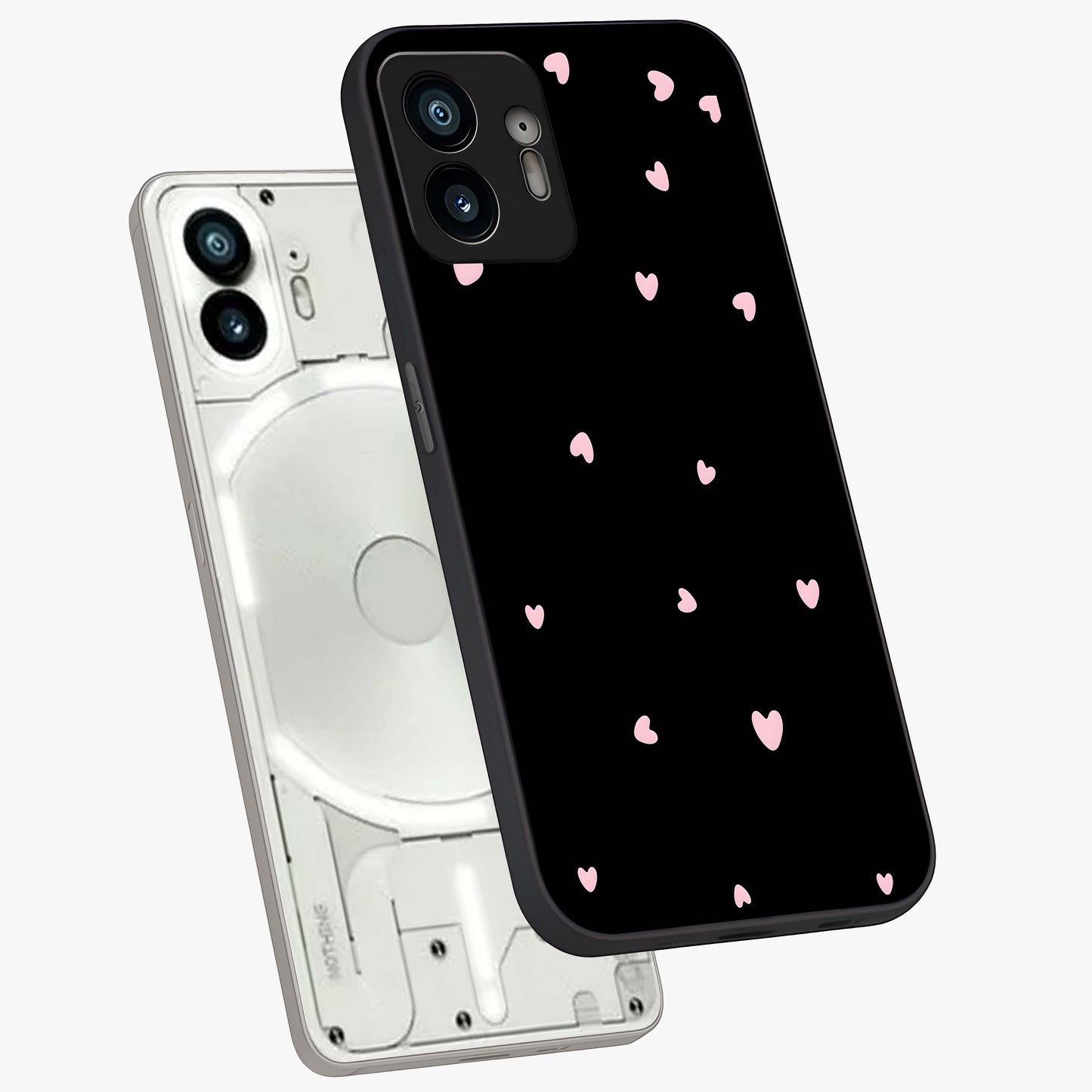 Pink Love Drops Glass Case displayed in angled mockup highlighting cute love drop design with vibrant pink aesthetic.
