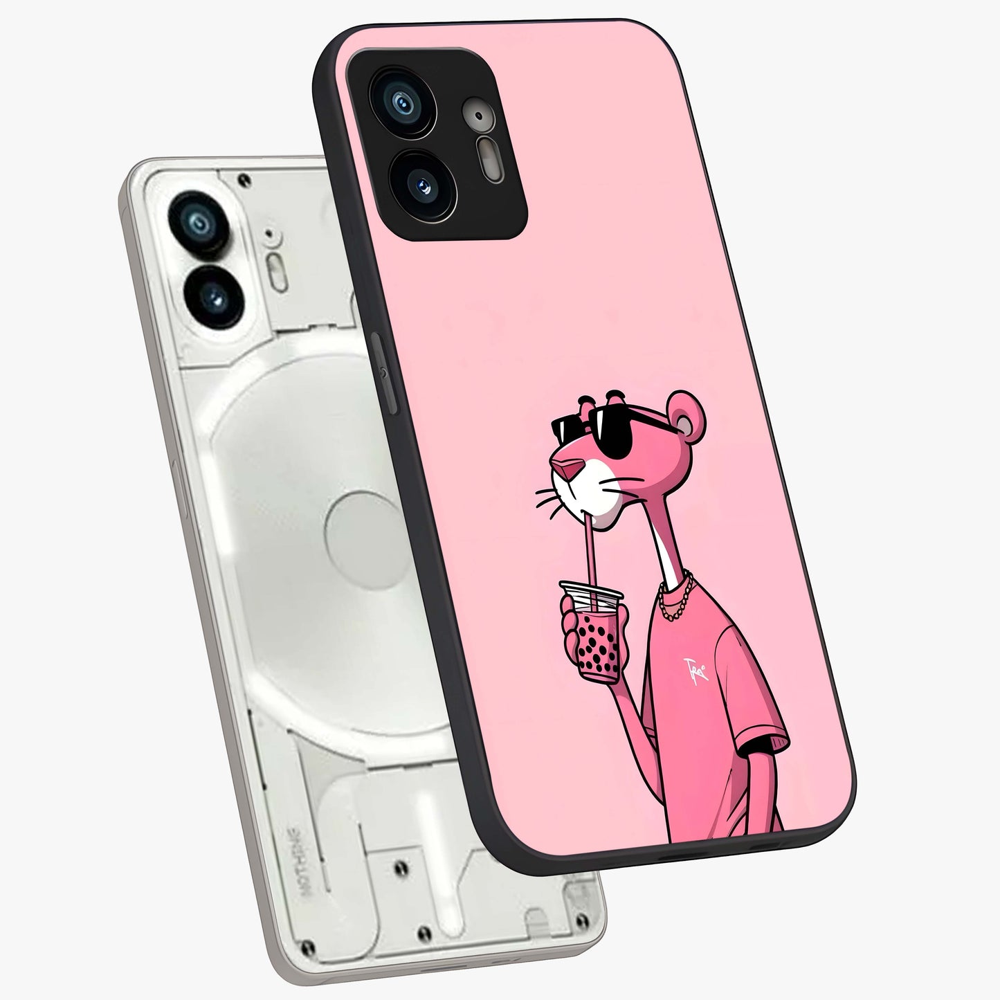 Pink Panther Glass Case displayed in angled mockup highlighting playful cartoon character design with vibrant pink aesthetic.