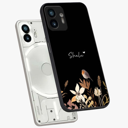 Quiet Garden Tune Custom Name Glass Case displayed in angled mockup highlighting delicate floral garden design with custom name feature.