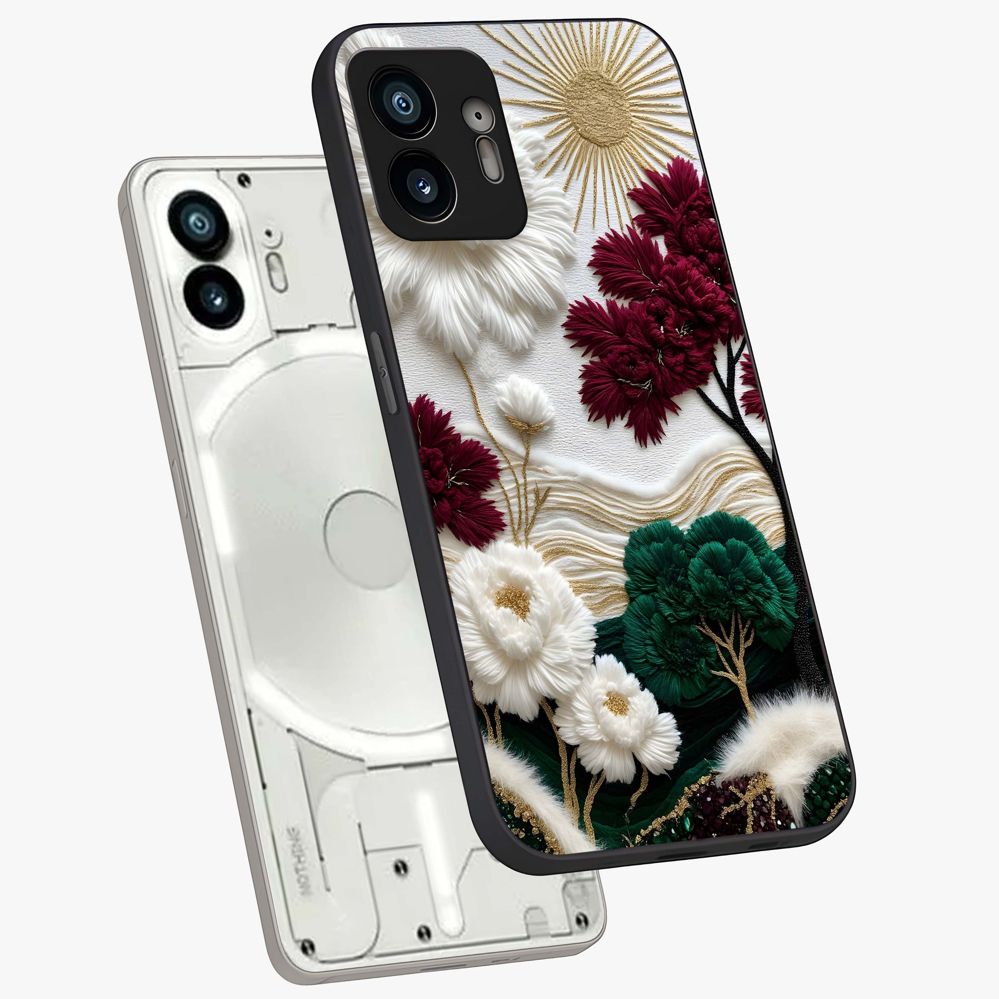 Radiant Bloom Elegance Glass Case displayed in angled mockup highlighting graceful floral design with radiant aesthetic style.