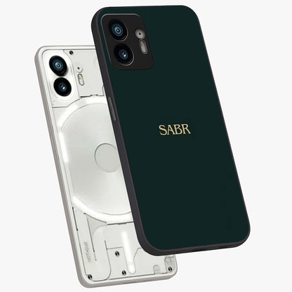 Sabr Minimal Patience Glass Case displayed in angled mockup highlighting simple inspirational design with clean aesthetic style.