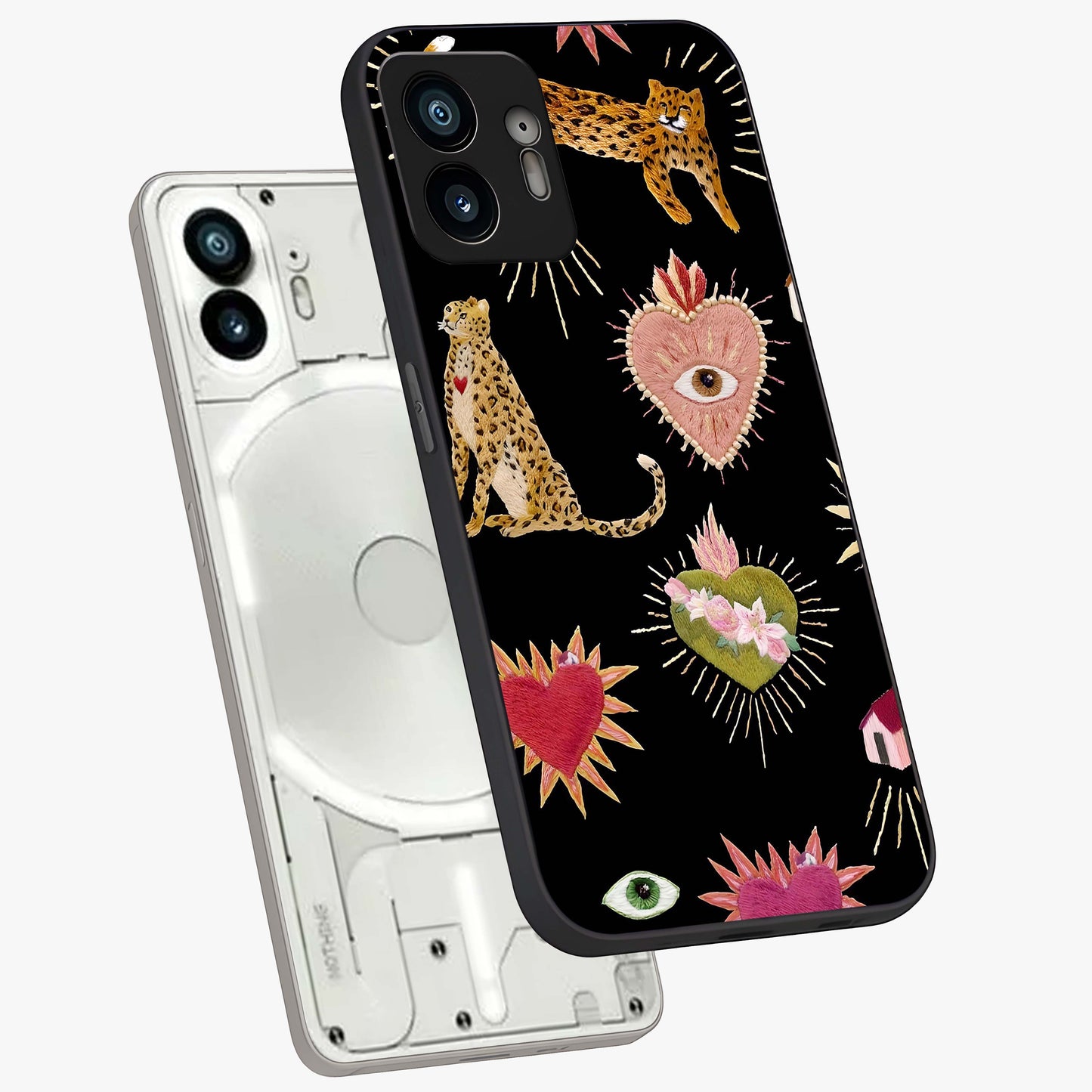 Sacred Jungle Heart Glass Case displayed in angled mockup highlighting lush tropical design with natural aesthetic style.