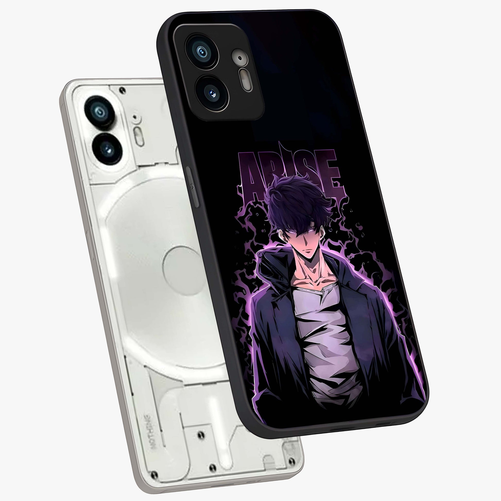 Shadow Monarch Awakening Glass Case displayed in angled mockup highlighting dramatic shadow warrior design with fantasy aesthetic.