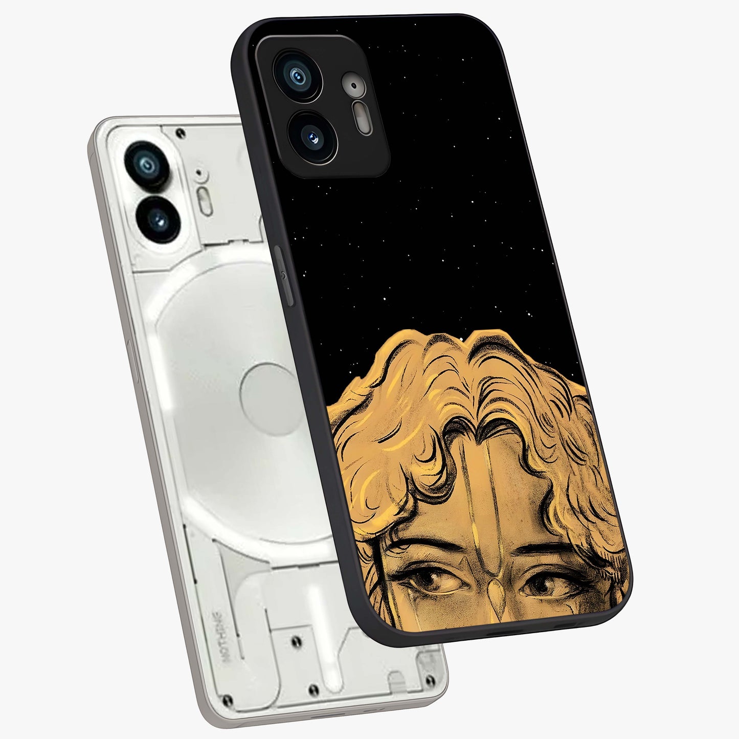 Shri Krishna Art Glass Case displayed in angled mockup highlighting spiritual Krishna illustration with divine aesthetic.