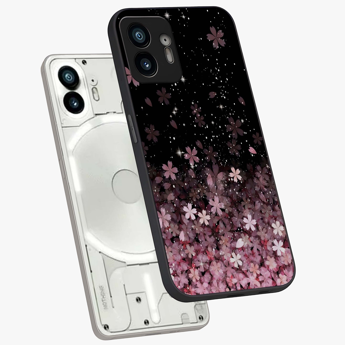 Small Starry Flowers Glass Case displayed in angled mockup highlighting tiny flower pattern with celestial aesthetic style.
