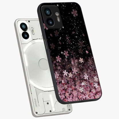 Small Starry Flowers Glass Case displayed in angled mockup highlighting tiny flower pattern with celestial aesthetic style.