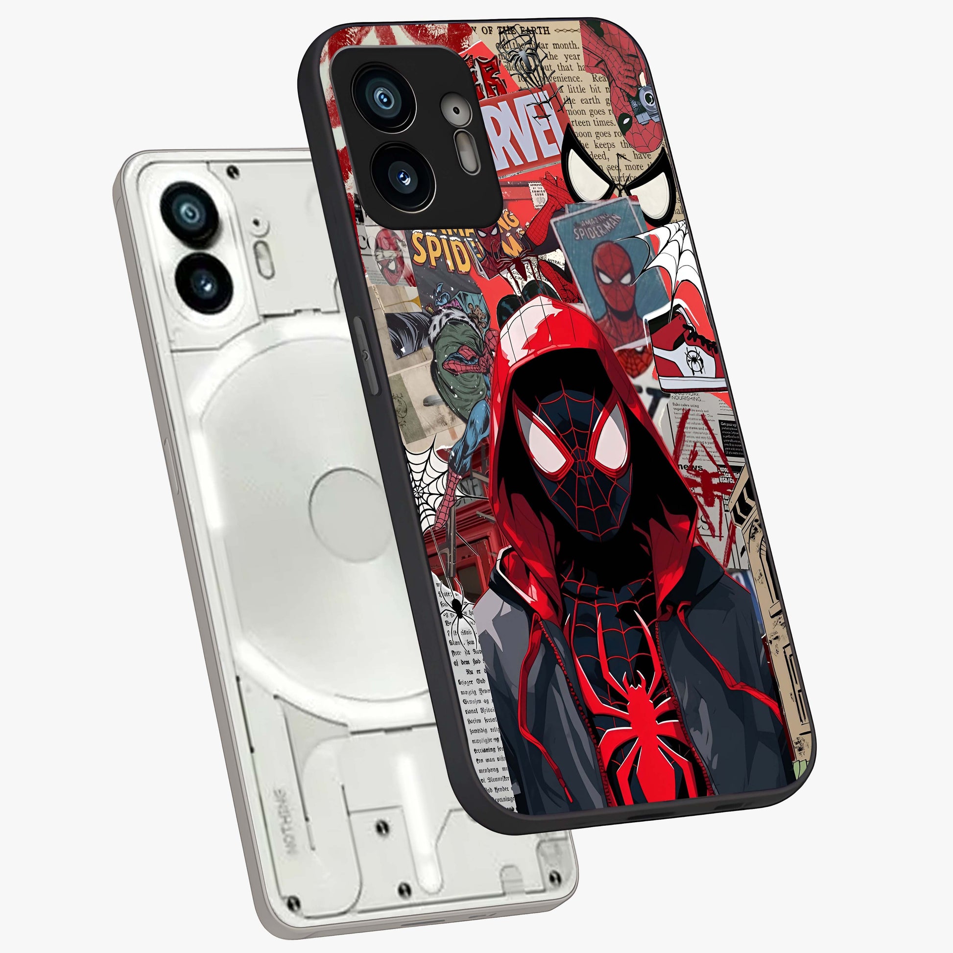 Spider Collage Street Glass Case displayed in angled mockup highlighting dynamic street style collage design with comic aesthetic.