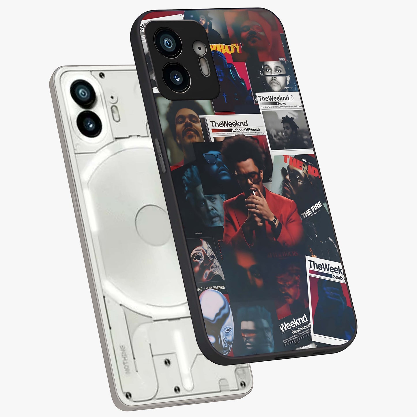 The Weeknd Glass Case displayed in angled mockup highlighting stylish pop culture inspired design with modern aesthetic.