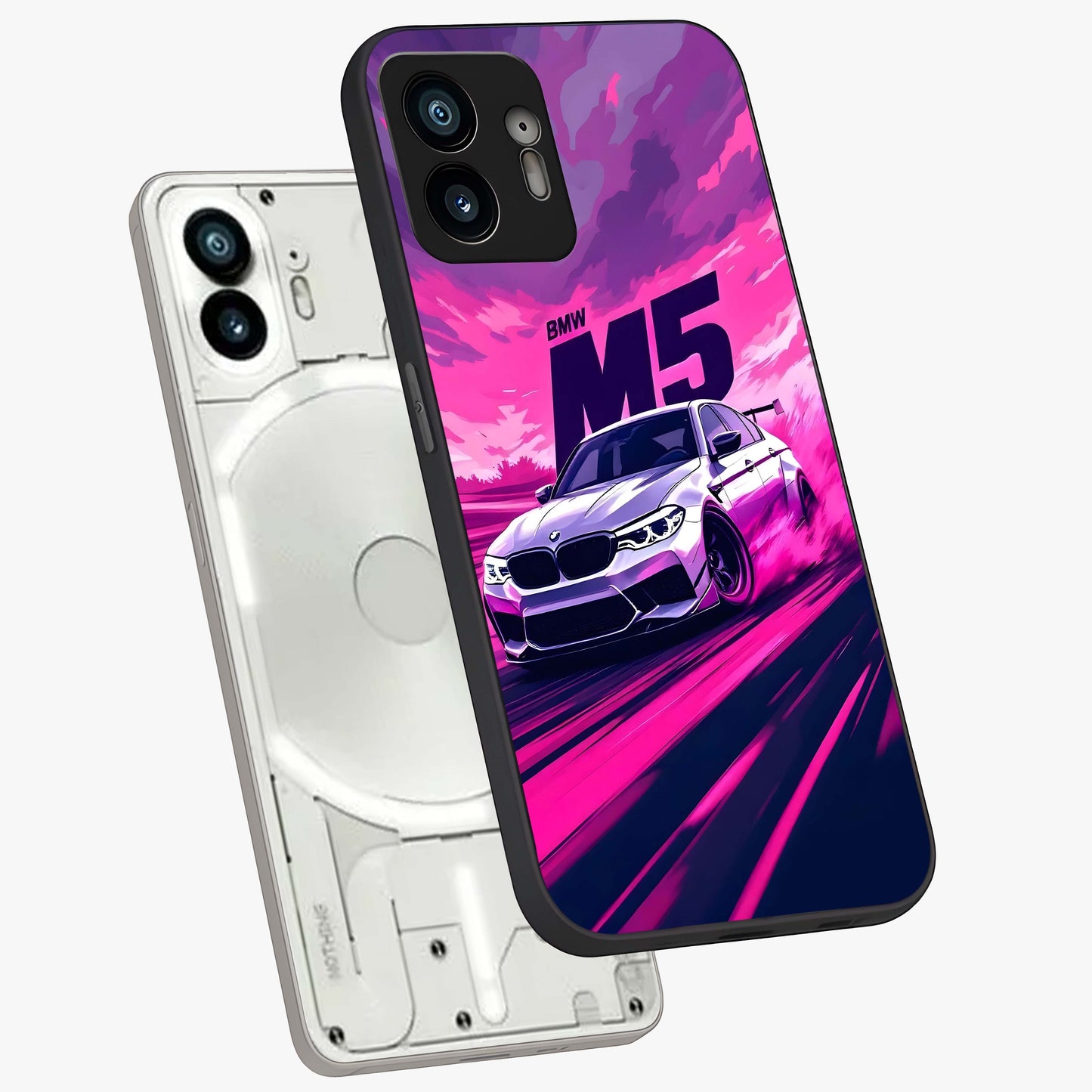 Velocity Drift Pulse Glass Case displayed in angled mockup highlighting dynamic drift design with sporty automotive aesthetic.