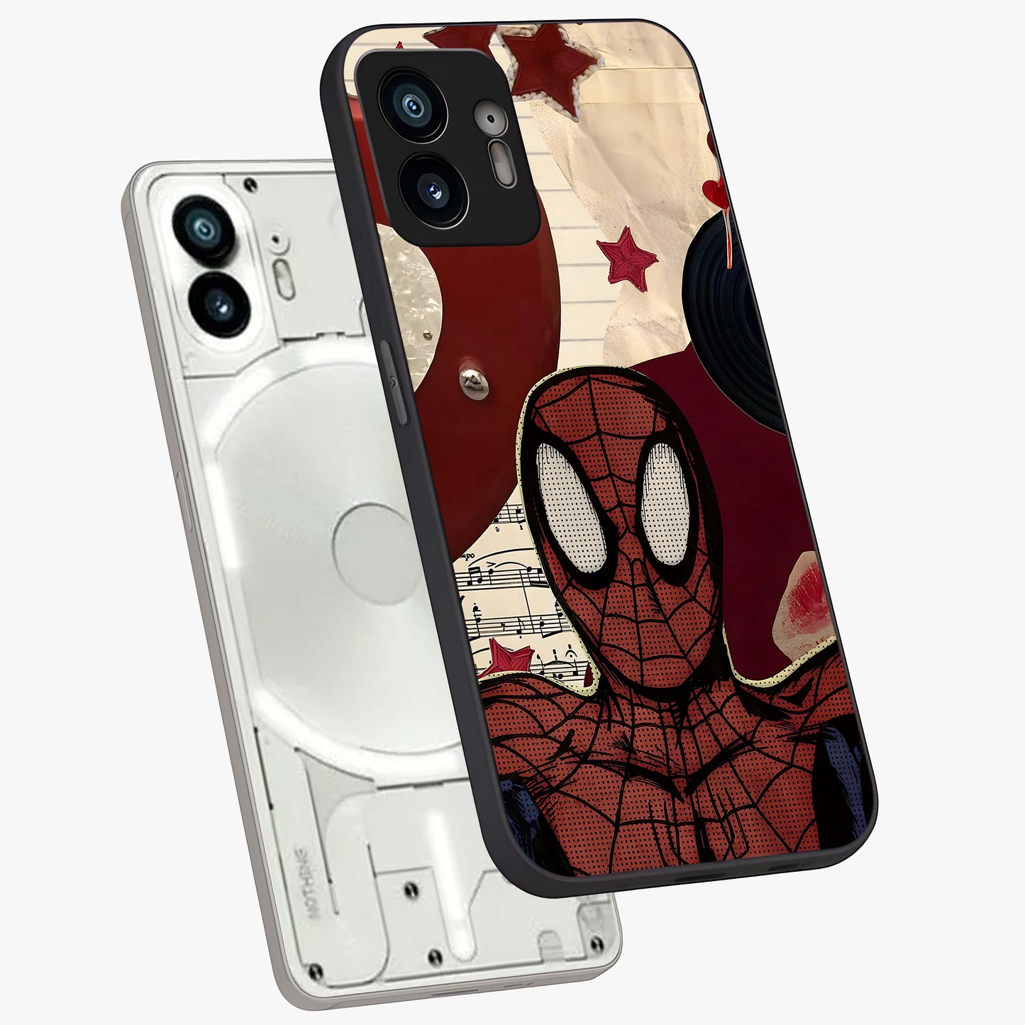 Web Warrior Vibes Glass Case displayed in angled mockup highlighting dynamic web design with comic style aesthetic.