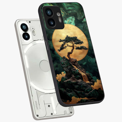 Zen Moon Rise Glass Case displayed in angled mockup highlighting peaceful lunar design with zen aesthetic style.