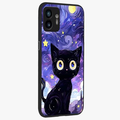 Abstract Cat Art Glass Case upright view showcasing creative feline illustration and aesthetic artistic style.