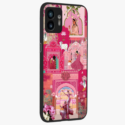 Blossoms of Rajasthan Glass Case upright view showcasing colorful floral design inspired by traditional Indian art.