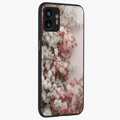 Blush Blossom Cloud Glass Case upright view showcasing calm floral cloud artwork with gentle dreamy theme.