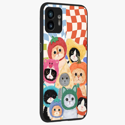 Cats in Fruits Glass Case upright view showcasing charming cat artwork with fun fruity theme.